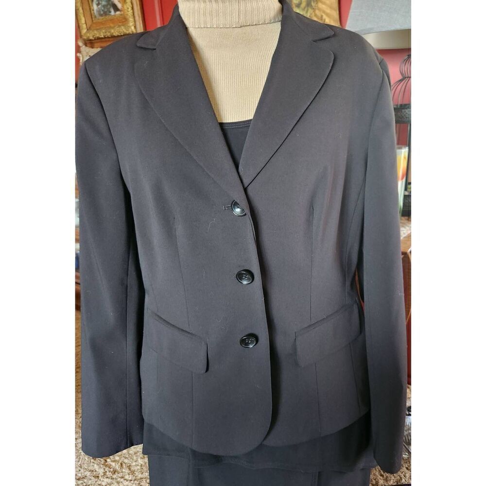J41 Evan-Picone Essentials Stretch black 3 button fitted lined blazer office